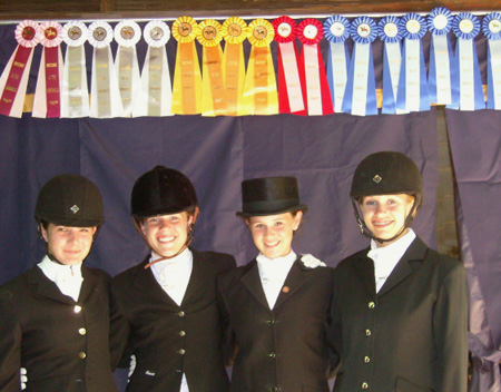 Emily Pate, Catie Wiener, Alison Coyle, and Stephanie Bristol, teamed up for the Jr. Team challenge at Dressage in the Sandhills on May 9th–11th, 2009
